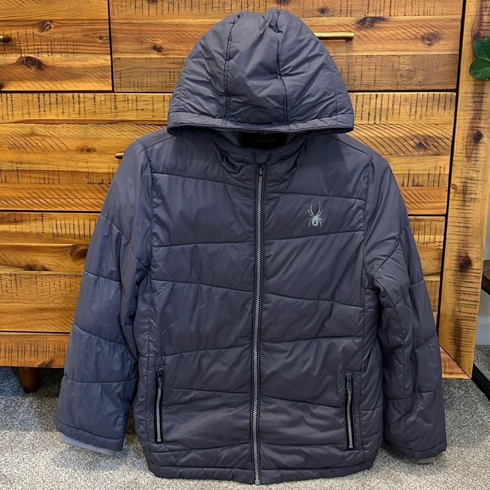 Spyder Full Zip Puffer Jacket Boys Frontier Hooded Long Sleeve